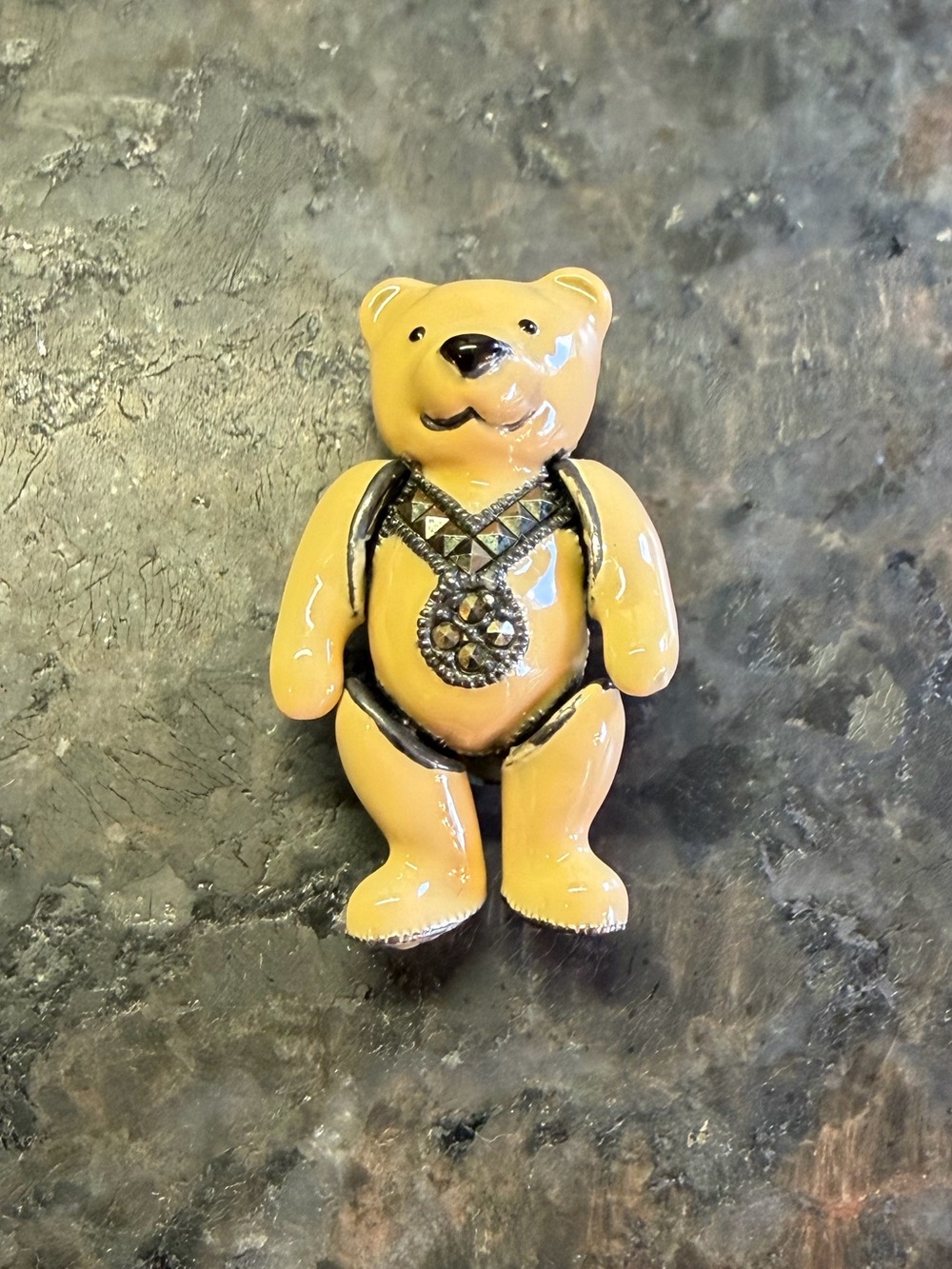 Vintage Judith Jack Sterling Marcasite Enamel Articulated Teddy Bear Brooch Pin